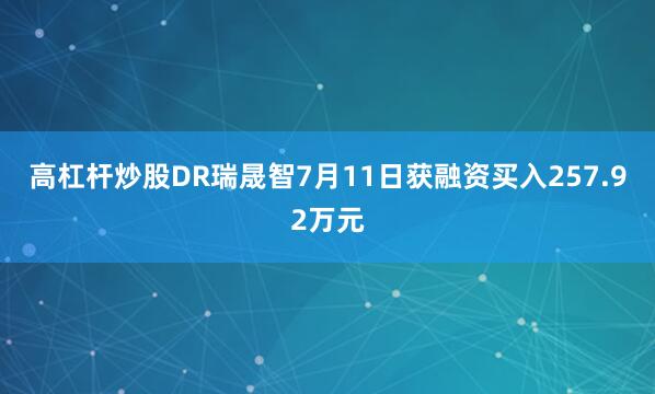 高杠杆炒股DR瑞晟智7月11日获融资买入257.92万元