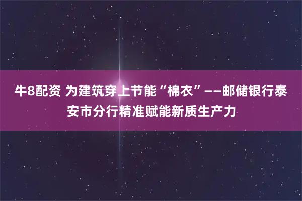 牛8配资 为建筑穿上节能“棉衣”——邮储银行泰安市分行精准赋能新质生产力