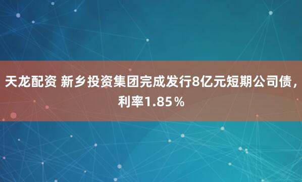 天龙配资 新乡投资集团完成发行8亿元短期公司债，利率1.85％